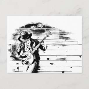 Zwarte en witte banjo Man Post Card Briefkaart