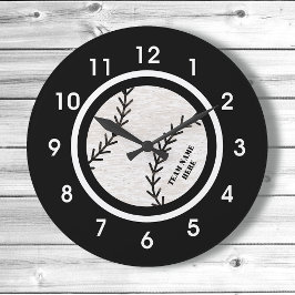 Zwarte en witte Baseball Acrylwandklok Grote Klok