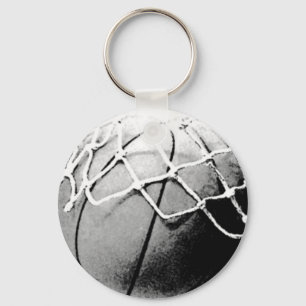 Zwarte en witte Basketball, Hoop, Net Sleutelhange Sleutelhanger