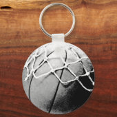 Zwarte en witte Basketball, Hoop, Net Sleutelhange Sleutelhanger (Voorkant)