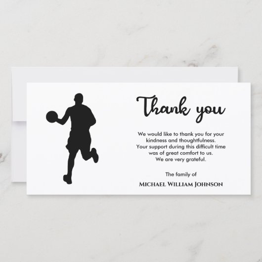 Zwarte en witte basketbalspeler begrafenis bedankkaart (Voorkant)