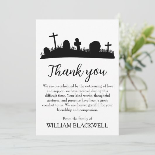 zwarte en witte begrafenis dank je kaarten (Staand voorkant)