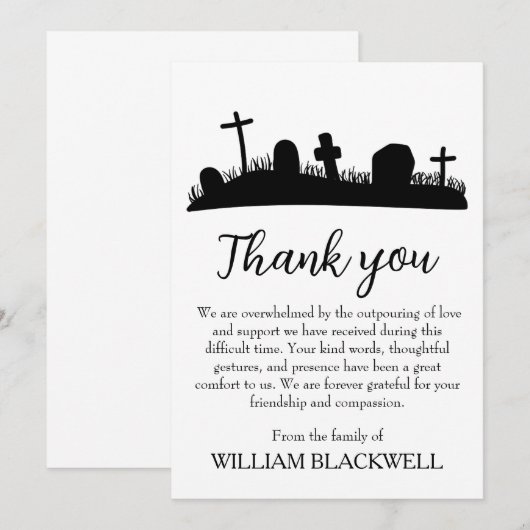 zwarte en witte begrafenis dank je kaarten (Voorkant / Achterkant)