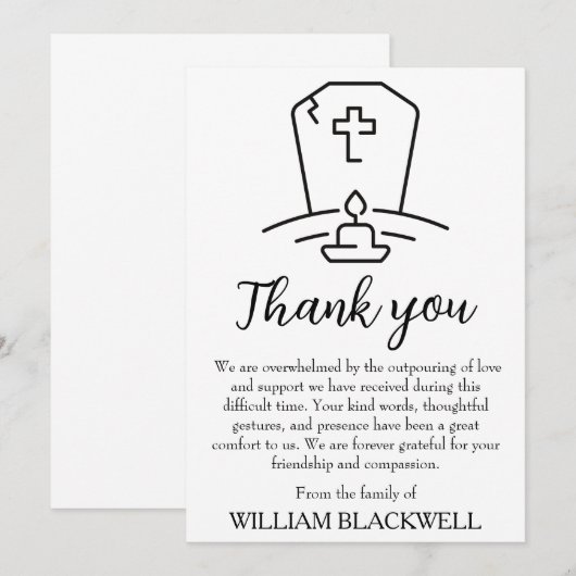 zwarte en witte begrafenis dank je kaarten (Voorkant / Achterkant)