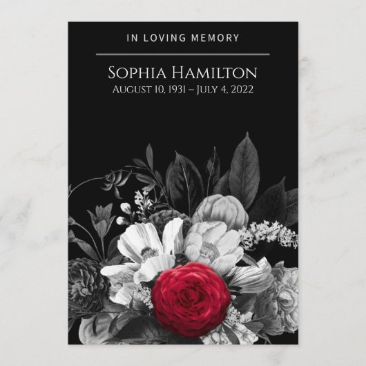 Zwarte en Witte begrafenis Programmakaart (Voorkant)