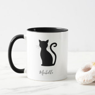 Zwarte en witte benaming Cute Black Cat Mok
