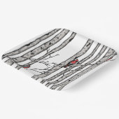 Zwarte en witte berkenbomen en rode kardinaalvogel papieren bordje (Gebogen)