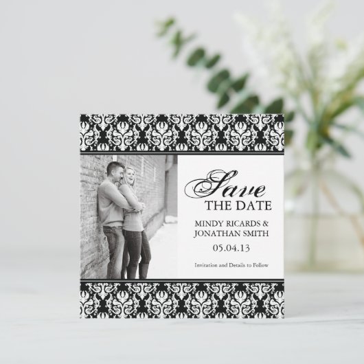 ZWARTE EN WITTE BESPAAR DE DATUM FOTOKAARTEN SAVE THE DATE (Staand voorkant)