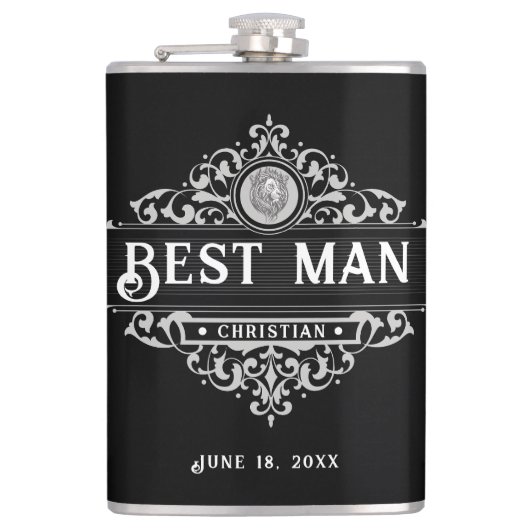 zwarte en witte beste erlenmeyer heupfles (Voorkant)