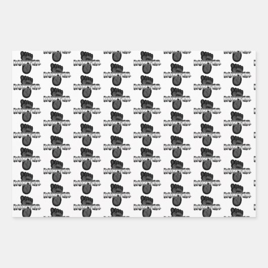 Zwarte en witte Bigfoot Sasquatch Birthday Inpakpapier Vel (Voorkant 3)