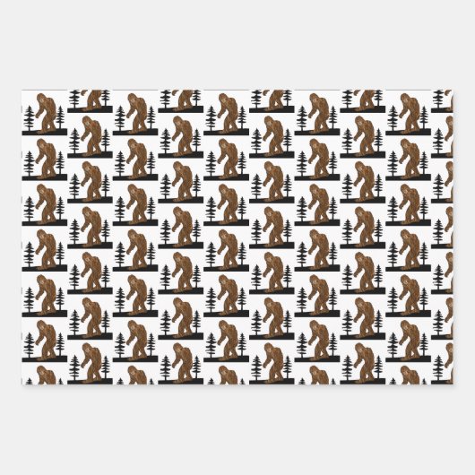Zwarte en witte Bigfoot Sasquatch Birthday Inpakpapier Vel (Voorkant)