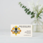 Zwarte en witte bij op honingraatimker visitekaartje (Staand voorkant)
