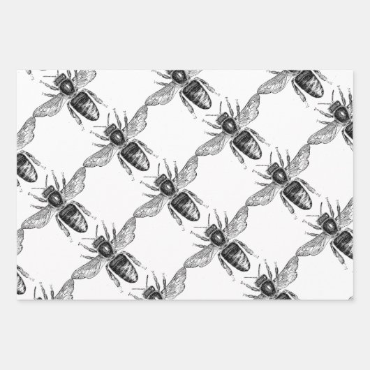 Zwarte en witte bijen inpakpapier vel (Voorkant 3)