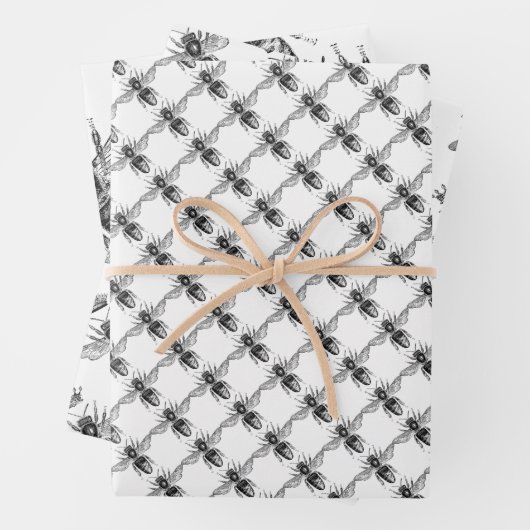 Zwarte en witte bijen inpakpapier vel (In situ)