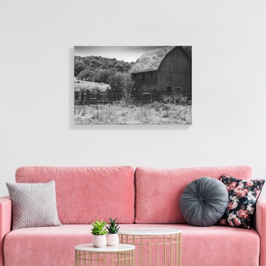 Zwarte en witte bijtende Barn Canvas Afdruk (Insitu (Woonkamer))