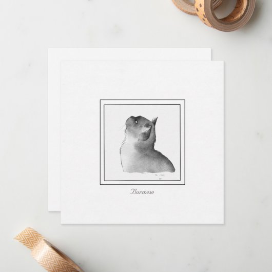 Zwarte en witte Birmese cat-kaartje Notitiekaartje (Voorkant / Achterkant in situ)