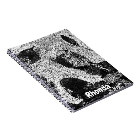 Zwarte en witte bladafbeelding notitieboek (Rechterzijde)