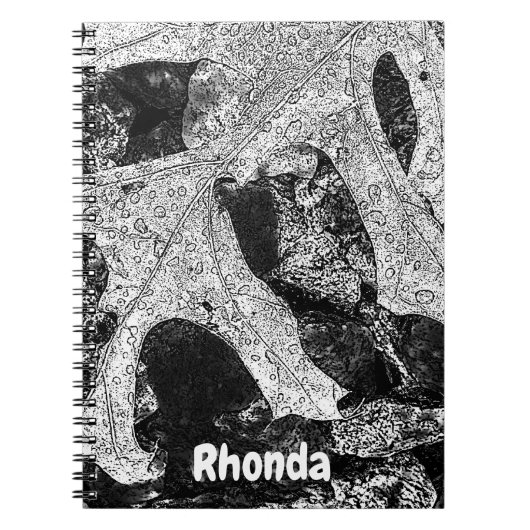 Zwarte en witte bladafbeelding notitieboek (Voorkant)