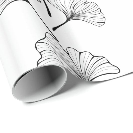 Zwarte en witte bladeren cadeaupapier (Rol Hoek)