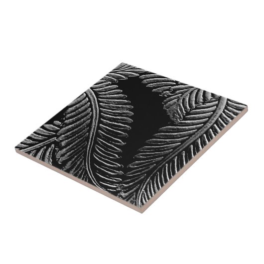 Zwarte en witte bladeren tegeltje (Zijkant)