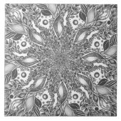 Zwarte en witte bladmandala tegeltje (Voorkant)
