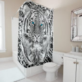 Zwarte en witte blauwe ogen tijgerkop douchegordijn (In situ)