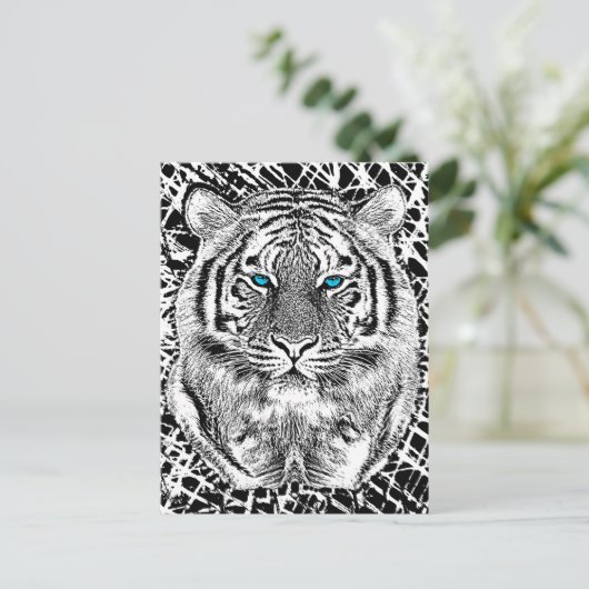 Zwarte en witte blauwe ogen wild tijgergezicht briefkaart (Staand voorkant)