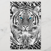 Zwarte en witte blauwe ogen wild tijgergezicht briefpapier (Voorkant)