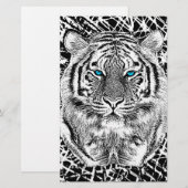 Zwarte en witte blauwe ogen wild tijgergezicht briefpapier (Voorkant / Achterkant)