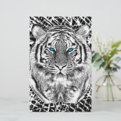 Zwarte en witte blauwe ogen wild tijgergezicht briefpapier (Staand voorkant)
