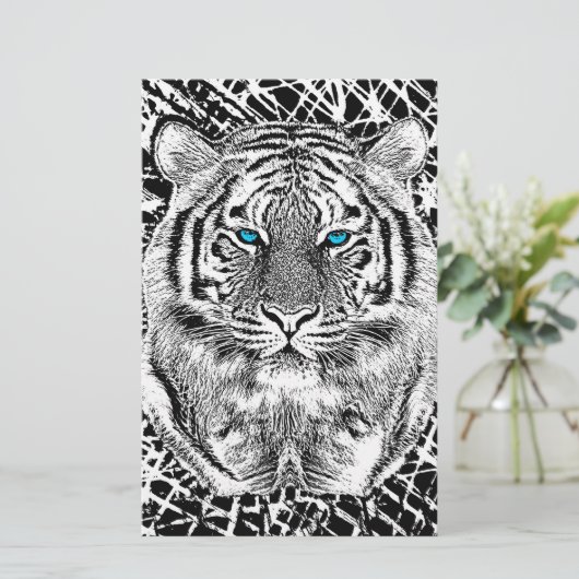 Zwarte en witte blauwe ogen wild tijgergezicht briefpapier (Staand voorkant)