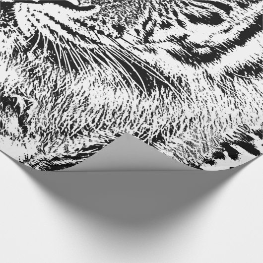 Zwarte en witte blauwe ogen wild tijgergezicht cadeaupapier (Hoek)