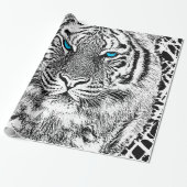 Zwarte en witte blauwe ogen wild tijgergezicht cadeaupapier (Uitgerold)