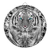 Zwarte en witte blauwe ogen wild tijgergezicht dartbord (Voorkant)