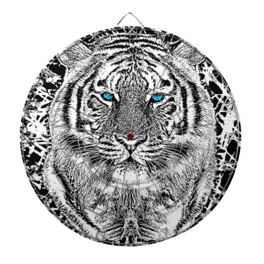Zwarte en witte blauwe ogen wild tijgergezicht dartbord (Voorkant)