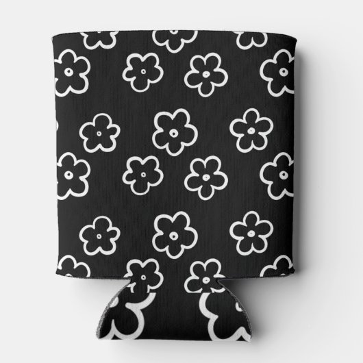 Zwarte en witte bloem Moderne lente en zomer Blikjeskoeler (Achterkant)