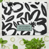 Zwarte en witte bloem naam theedoek (Gevouwen)