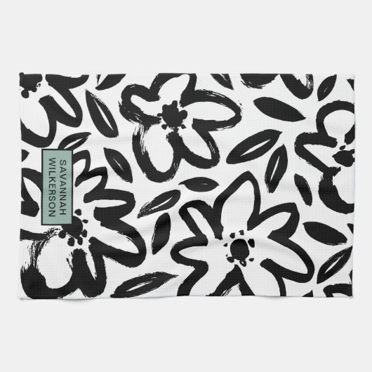 Zwarte en witte bloem naam theedoek (Horizontaal)