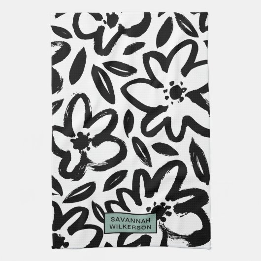 Zwarte en witte bloem naam theedoek (Verticaal)