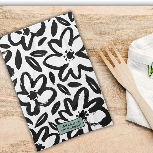 Zwarte en witte bloem naam theedoek