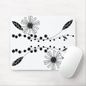 Zwarte en Witte Bloemdesign met vloeiende lijnen Muismat (Met muis)