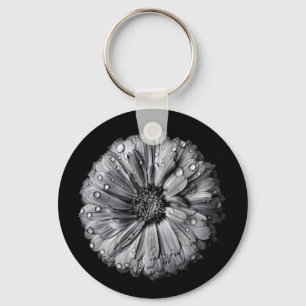 Zwarte en witte bloemen 10 sleutelhanger