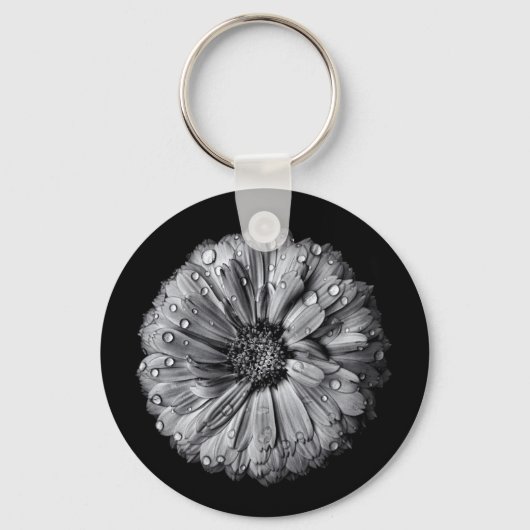 Zwarte en witte bloemen 10 sleutelhanger (Voorkant)