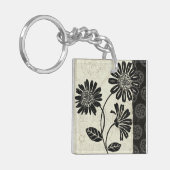 Zwarte en Witte Bloemen 2 Sleutelhanger (Voorkant Links)