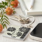 Zwarte en Witte Bloemen 2 Sleutelhanger (Voorkant Rechts)