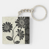 Zwarte en Witte Bloemen 2 Sleutelhanger (Achterkant)