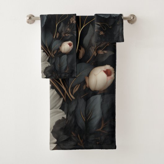 Zwarte en witte bloemen bad handdoek (Insitu)