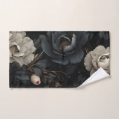 Zwarte en witte bloemen bad handdoek (Handdoek)