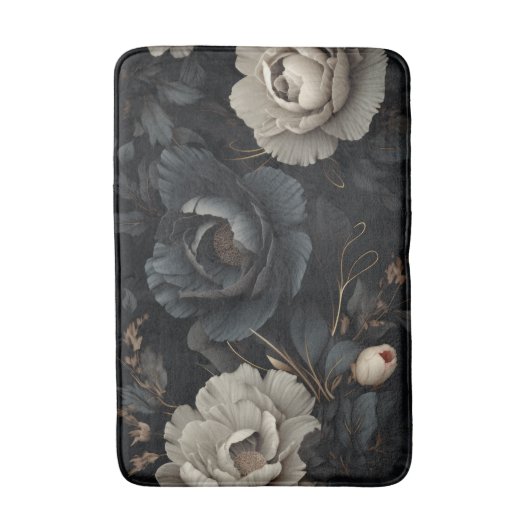 Zwarte en witte bloemen badmat (Voorkant Verticaal)