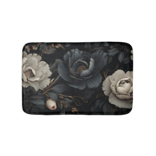 Zwarte en witte bloemen badmat